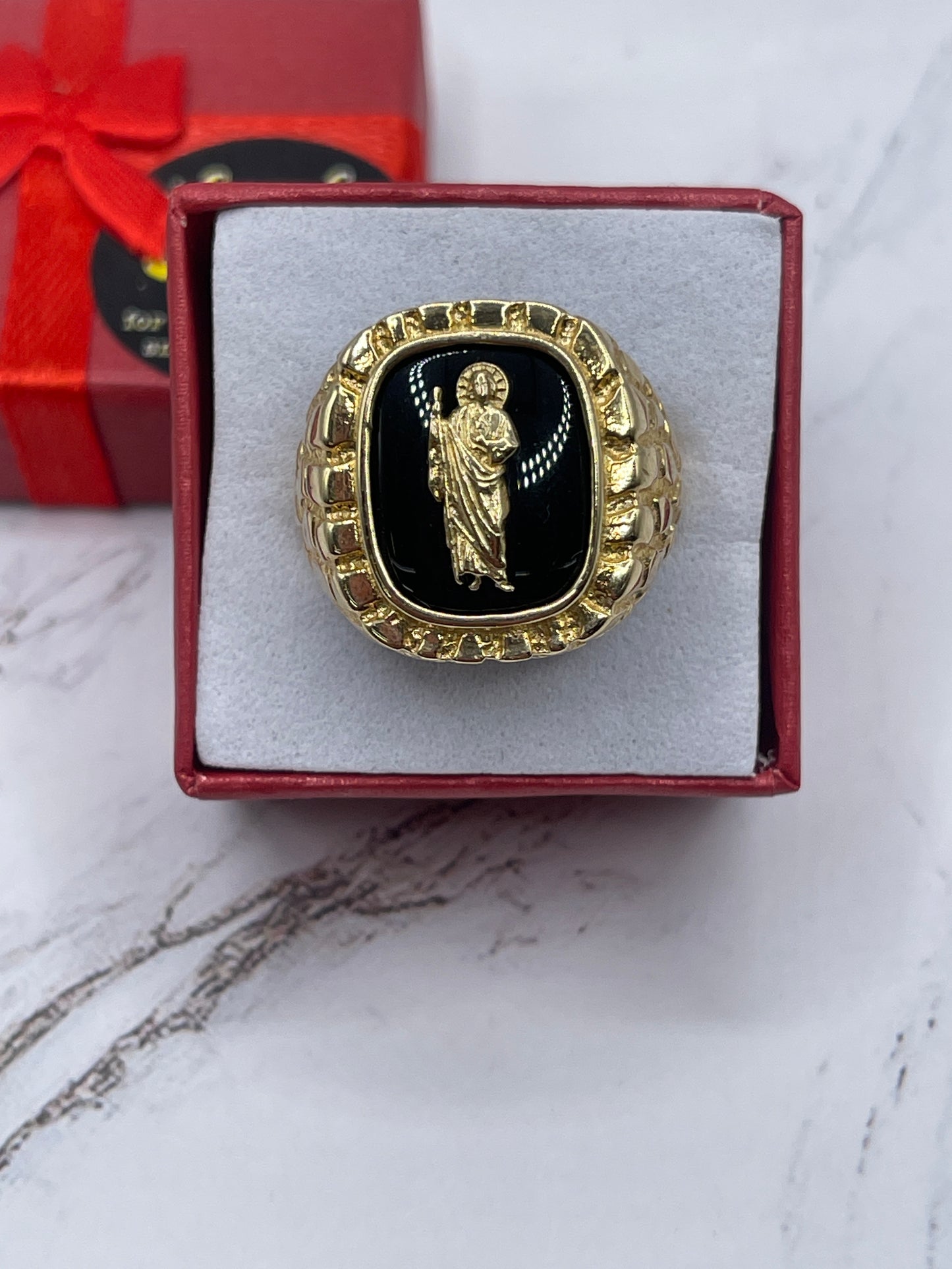St Judas Onyx Men Ring 14k