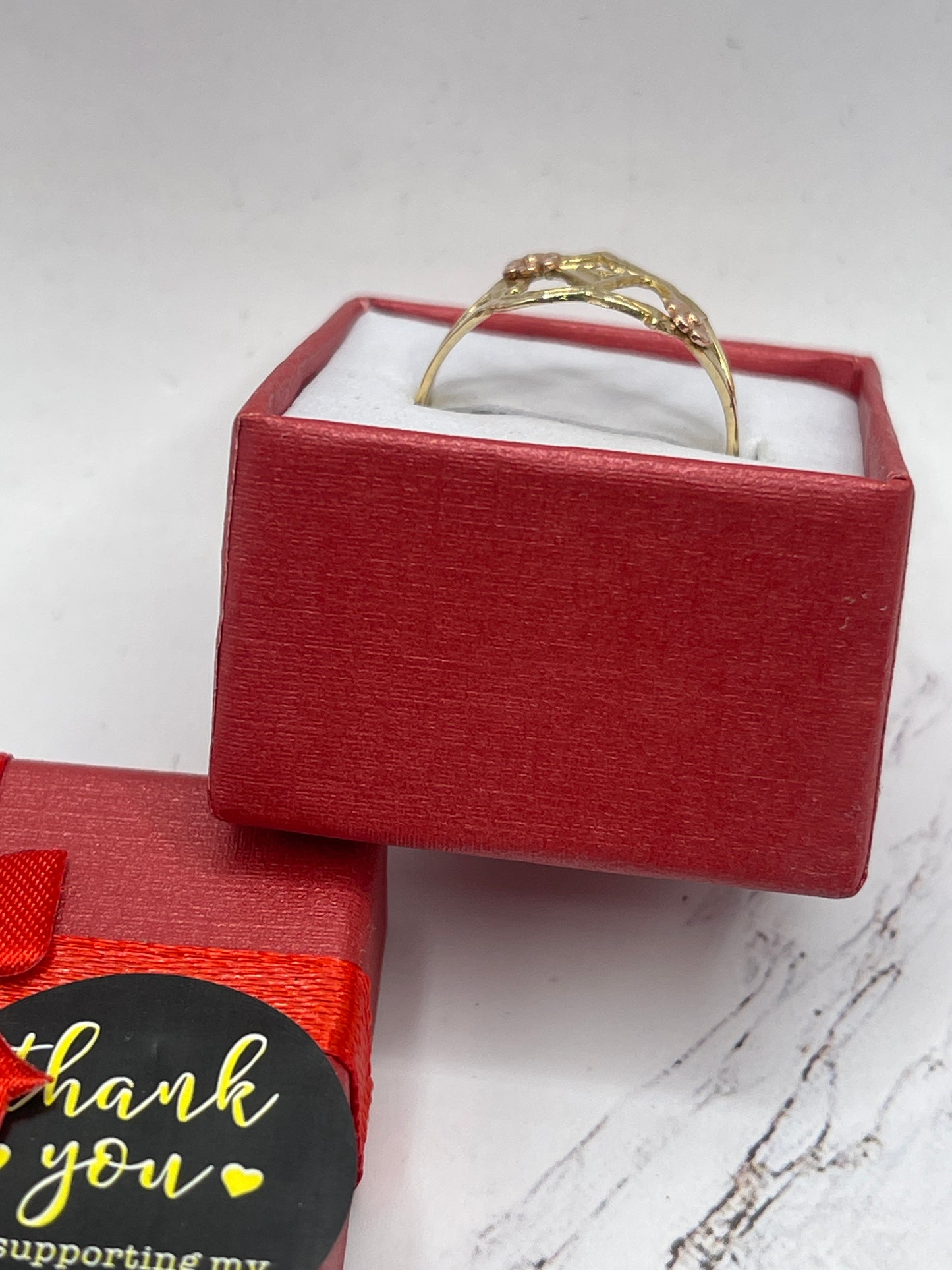Heart with Rose Letter A Ring 14k
