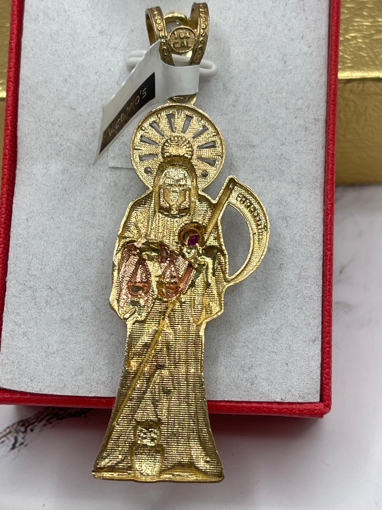 St Muerte Cz 3tone Pendent 10k