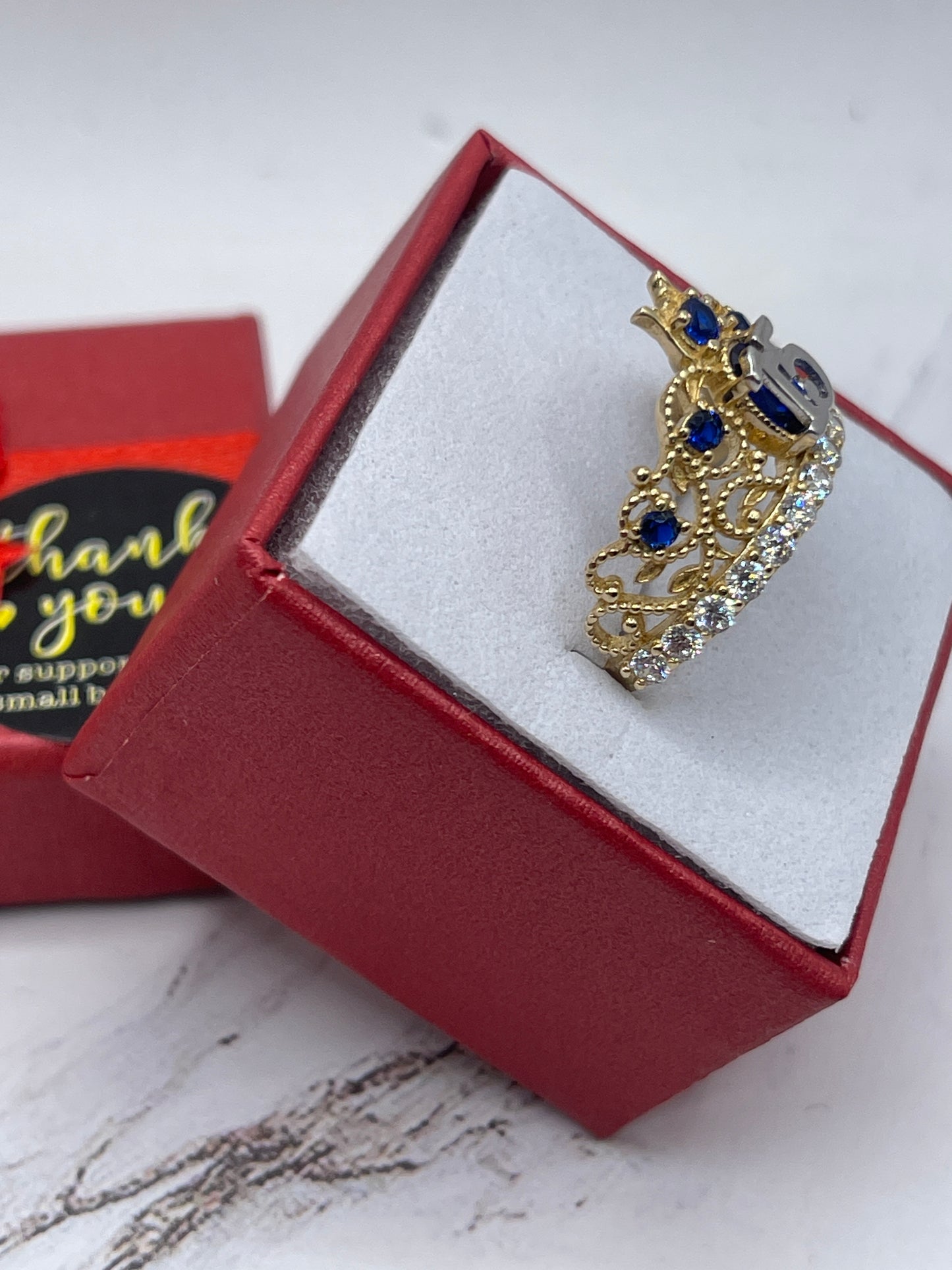 Crown 15 Cz Blue Ring 14k