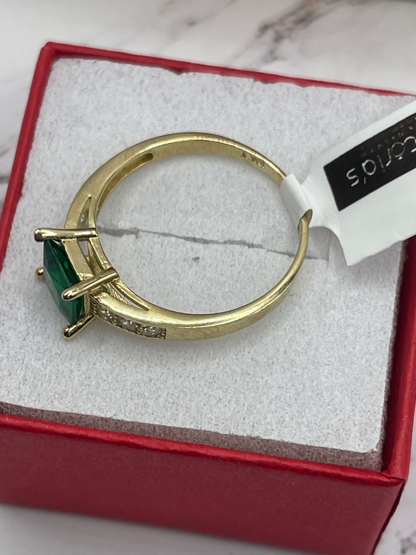 Green Cz Princess Ring 10k