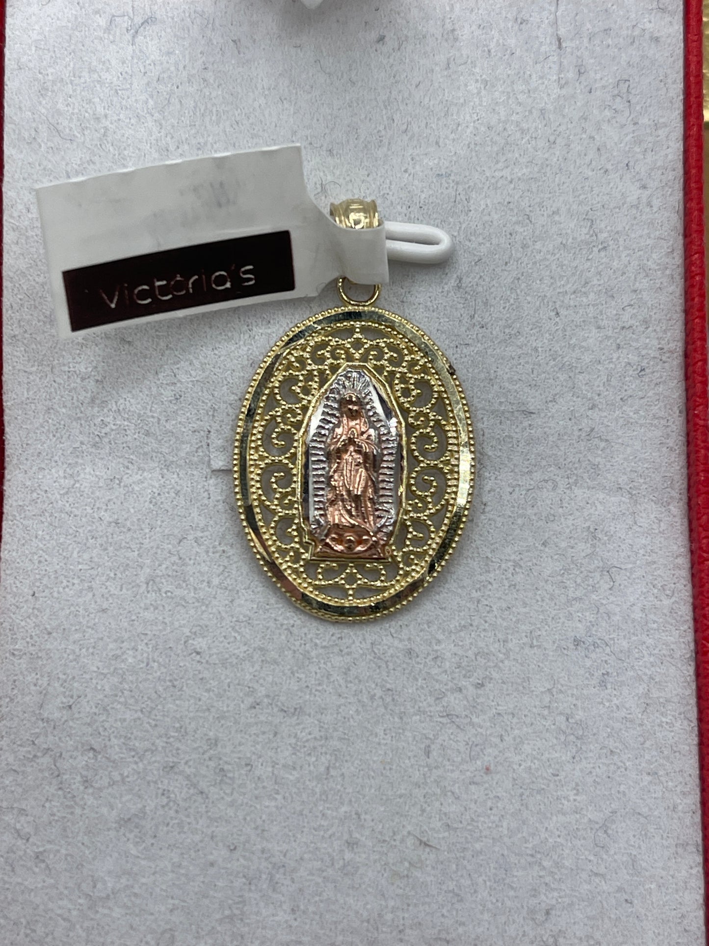 Oval 3 Tone Virgen De Guadalupe Pendent 10k