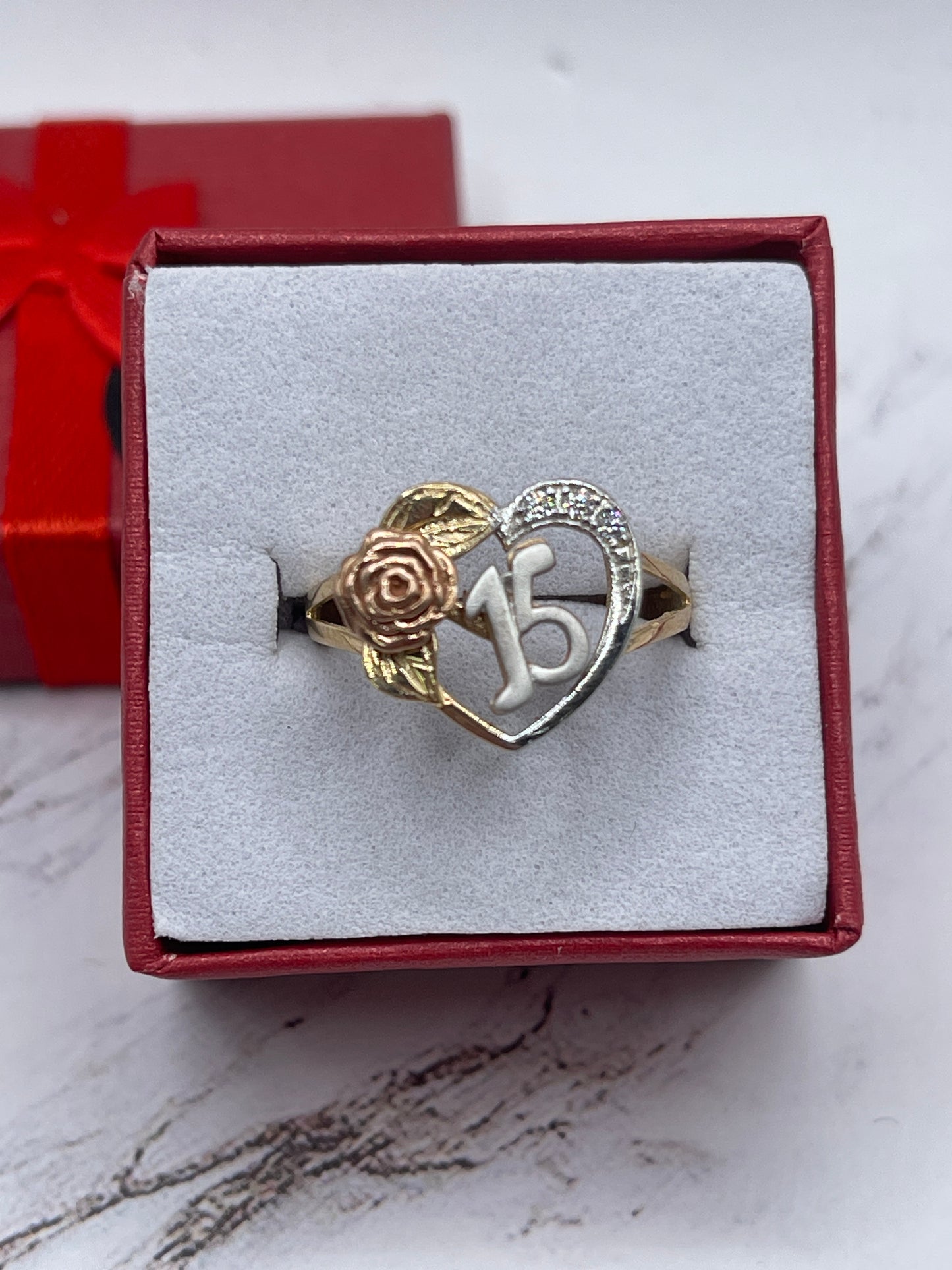 Heart 15 With Rose Ring 14k