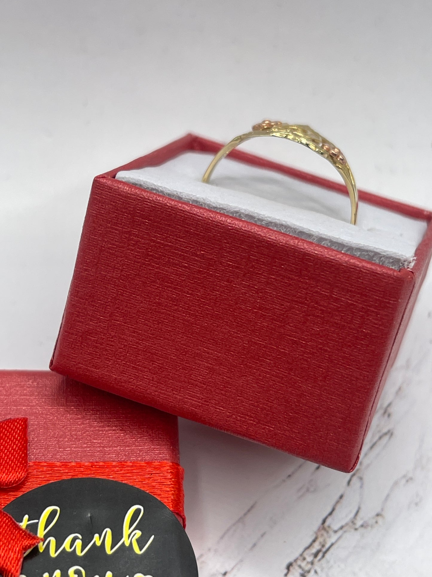 Heart & Rose Letter C Ring 14k