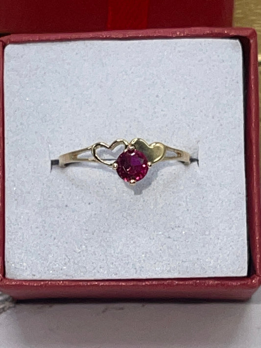 Hearts Cz Ruby Ring 14k