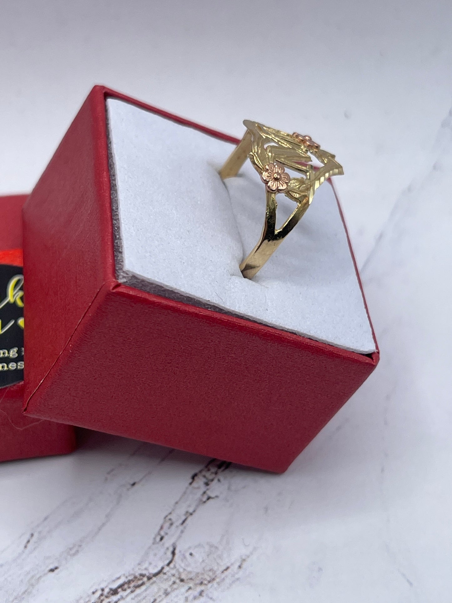 Heart & Rose Letter M Ring 14k